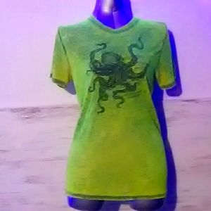 Neon yellow/green octopus slightly see through T-shirt